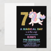 7e Rainbow Unicorn Invitations Anniversaire Noir (Devant / Derrière)