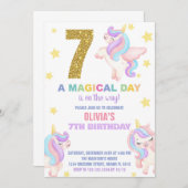 7e Rainbow Unicorn Invitations Anniversaire Vol (Devant / Derrière)