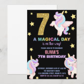 7e Rainbow Unicorn Invitations Anniversaire Vol (Devant / Derrière)