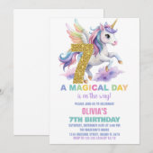 7e Rainbow Unicorn Invitations Anniversaire Vol (Devant / Derrière)