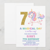 7e Rainbow Unicorn Invitations d'anniversaire (Devant / Derrière)