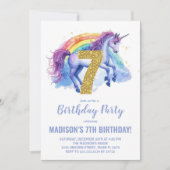 7e Rainbow Unicorn Invitations d'anniversaire (Devant)
