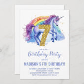 7e Rainbow Unicorn Invitations d'anniversaire (Devant / Derrière)