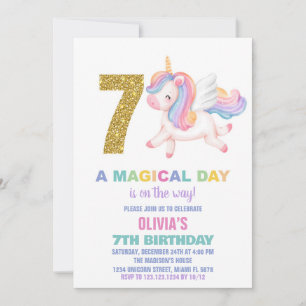 7e Rainbow Unicorn Verjaardag Uitnodigingen