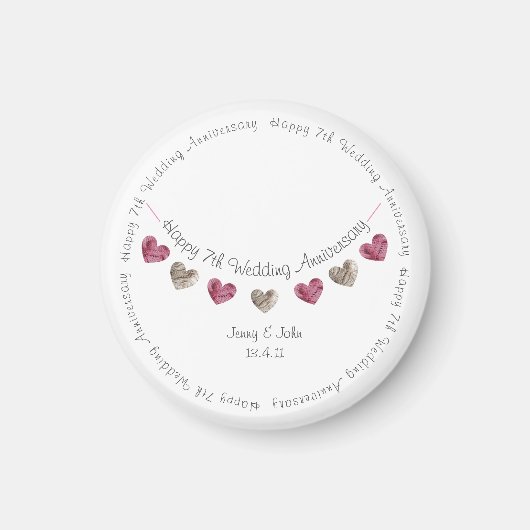 7e trouwdag wol hart met een magnet magneet (Voorkant)