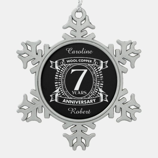 7e trouwdag wol tin sneeuwvlok ornament (Voorkant)