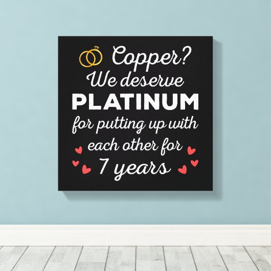 7e trouwdagjubileum I - Koper Grappig stel Canvas Afdruk (Insitu (Houten vloer))