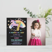 7e Unicorn Anniversaire Invitations avec photo (Debout devant)