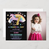 7e Unicorn Anniversaire Invitations avec photo (Devant / Derrière)