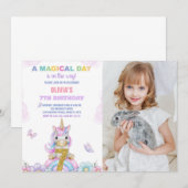 7e Unicorne florale Invitations d'anniversaire ave (Devant / Derrière)