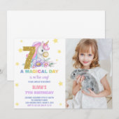 7e Unicorne florale Invitations d'anniversaire ave (Devant / Derrière)