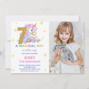 7e Unicorne florale Invitations d'anniversaire ave