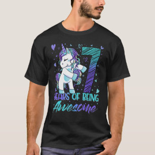 7e verjaardag 7 jaar oud meisje Flossing Unicorn P T-shirt