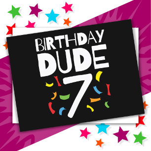 7e verjaardag 7 jaar oude jongensfeest verjaardag  briefkaart