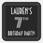 7e verjaardag: Art Deco Style en aangepaste naam Vierkante Sticker (Voorkant)