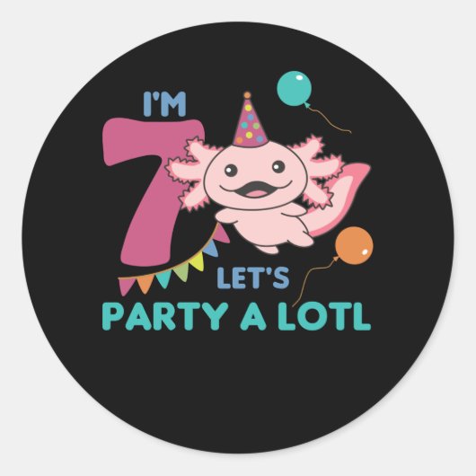 7e verjaardag Axolotl 7 jaar oude zoete Axolotl Ronde Sticker (Voorkant)