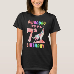 7e Verjaardag Bloemen Howling Waterverf Wolf 7 Jaa T-shirt