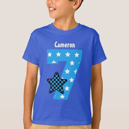 7e verjaardag Boy Checked Star Custom Name V07D T-shirt (Voorkant)