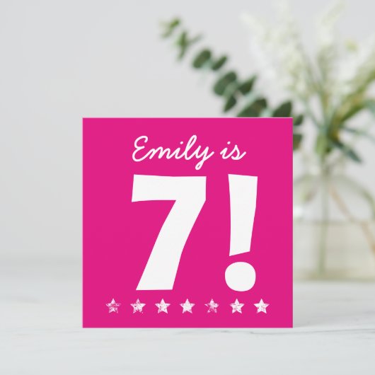 7e Verjaardag Custom Name Pink voor MEISJE A01 Kaart (Staand voorkant)