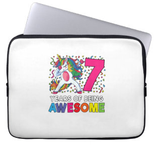 7e verjaardag Dabbing eenhoorn feestcadeau 7 jaar Laptop Sleeve