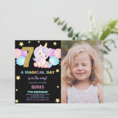 7e Verjaardag Eenhoorn Verjaardag Uitnodigingen fo (Staand voorkant)