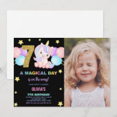 7e Verjaardag Eenhoorn Verjaardag Uitnodigingen fo (Voorkant / Achterkant)