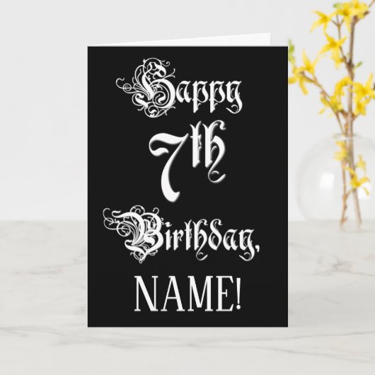 7e verjaardag: Fancy, elegant script + aangepaste  Kaart (Gele Bloem)