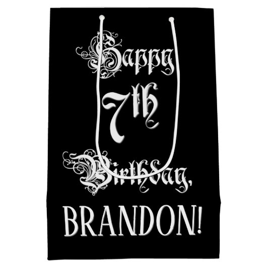 7e verjaardag: Fancy, elegant script + aangepaste  Medium Cadeauzakje (Achterkant)