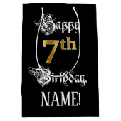 7e verjaardag ~ Fancy script; Faux Gold Kijk; naam Medium Cadeauzakje (Voorkant)