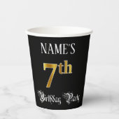 7e verjaardag — Fancy script, Faux Gold look Papieren Bekers (Voorkant)