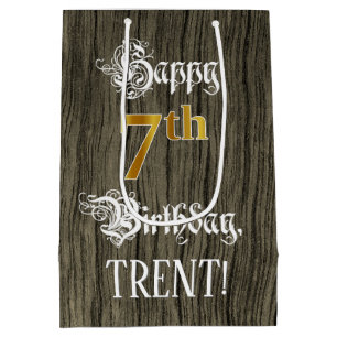 7e verjaardag: Faux Gold look & Faux Wood Pattern Medium Cadeauzakje