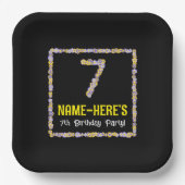 7e verjaardag: Floral Flowers Number, Custom Name Papieren Bordje (Voorkant)