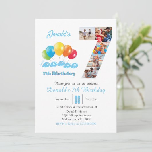 7e verjaardag foto collage nummer 7 Jongen Kaart (Staand voorkant)