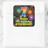 7e verjaardag: Fun Fireworks Kijk, regenboog # 7 Vierkante Sticker (Tas)