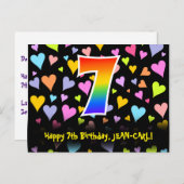 7e verjaardag: Fun Hearts Pattern, Regenboog 7 Briefkaart (Voorkant / Achterkant)