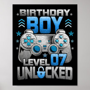 7e Verjaardag Jongen Level 7 Ontgrendeld Video Gam Poster