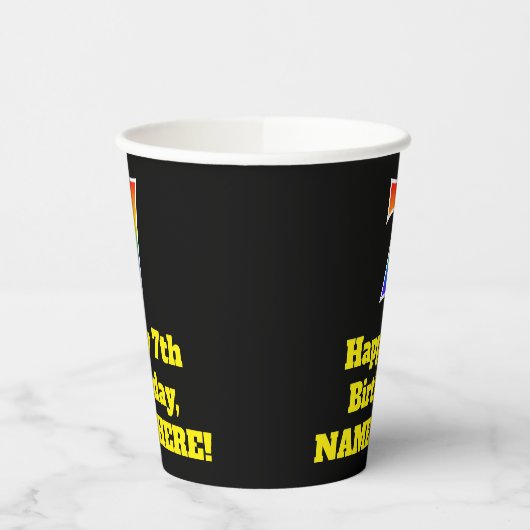 7e verjaardag: Kleurrijk, Leuk, Spannend, Regenboo Papieren Bekers (Links)