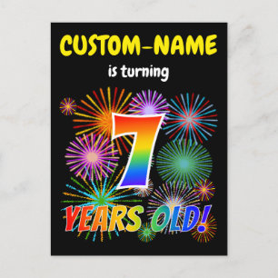 7e Verjaardag - Leuk vuurwerk, Rainbow Look "7" Briefkaart