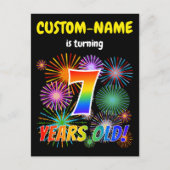 7e Verjaardag - Leuk vuurwerk, Rainbow Look "7" Briefkaart (Voorkant)