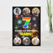 7e verjaardag: Leuke regenboog #, aangepaste naam  Kaart (Voorkant)