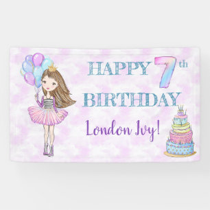 7e verjaardag meisje prinses lavendel turquoise spandoek