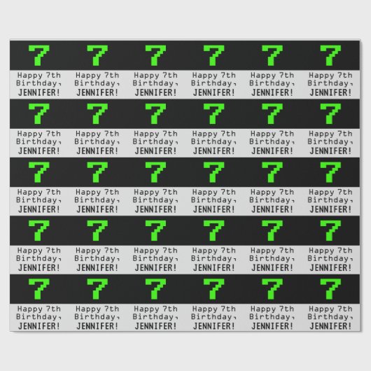 7e verjaardag - Nerdy / Geeky stijl "7" en naam Cadeaupapier (Vlak)