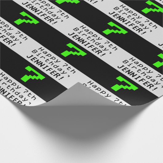 7e verjaardag - Nerdy / Geeky stijl "7" en naam Cadeaupapier (Hoek)