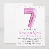 7e Verjaardag Pastel Roze Ballon Uitnodiging (Voorkant / Achterkant)