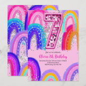 7e verjaardag Rainbow Pink Party Kaart (Voorkant / Achterkant)