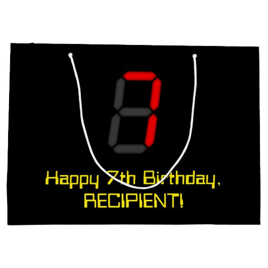 7e verjaardag: Red Digital Clock Style "7" + naam Groot Cadeauzakje (Achterkant)