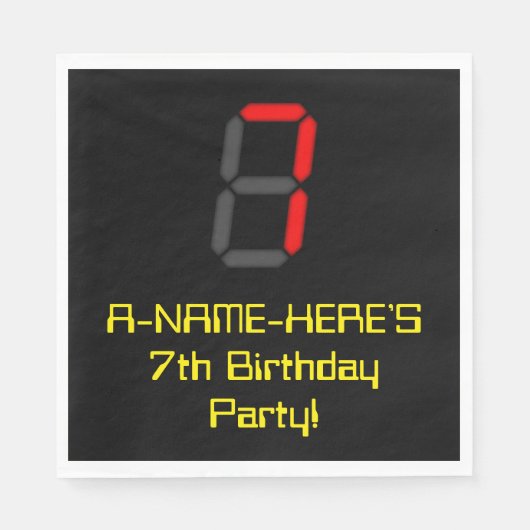 7e verjaardag: Red Digital Clock Style "7" + naam Servet (Voorkant)