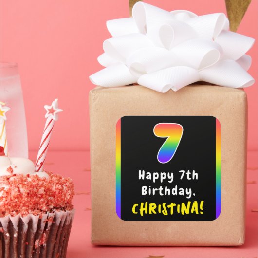 7e verjaardag: Regenboogspectrum # 7, Aangepaste n Vierkante Sticker (Feest)