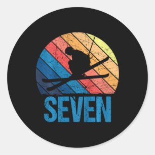7e verjaardag Retro Ski Skisport 7 Jaar Oude Jonge Ronde Sticker