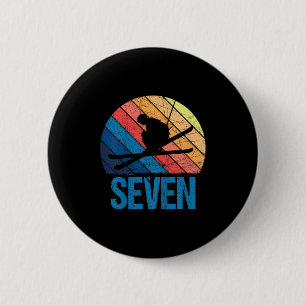 7e Verjaardag Retro Skiën 7 Jaar Oude Jongens Meis Ronde Button 5,7 Cm